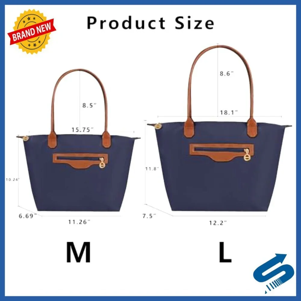 Lightweight Nylon Tote Bag with Zipper Closure Durable Designer Handbag for